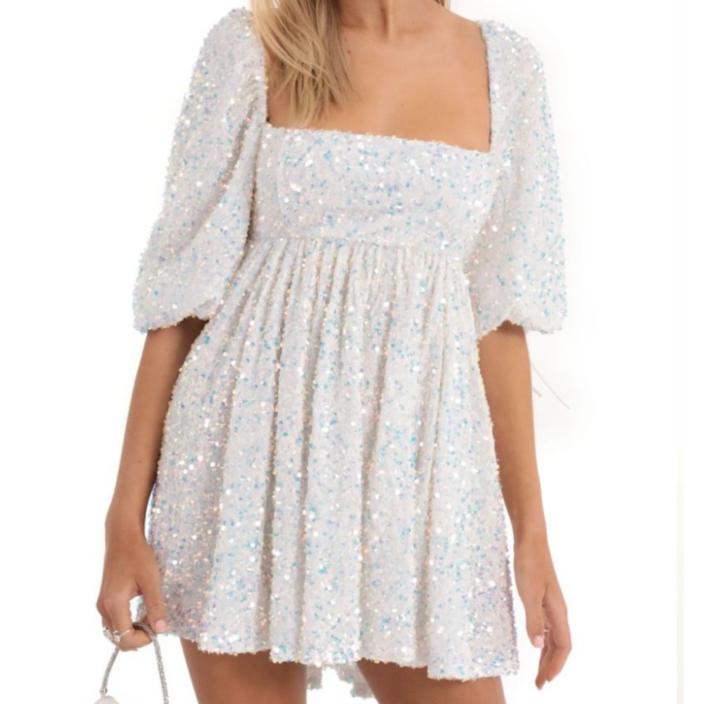 Lucy in the sky white sequin babydoll dress